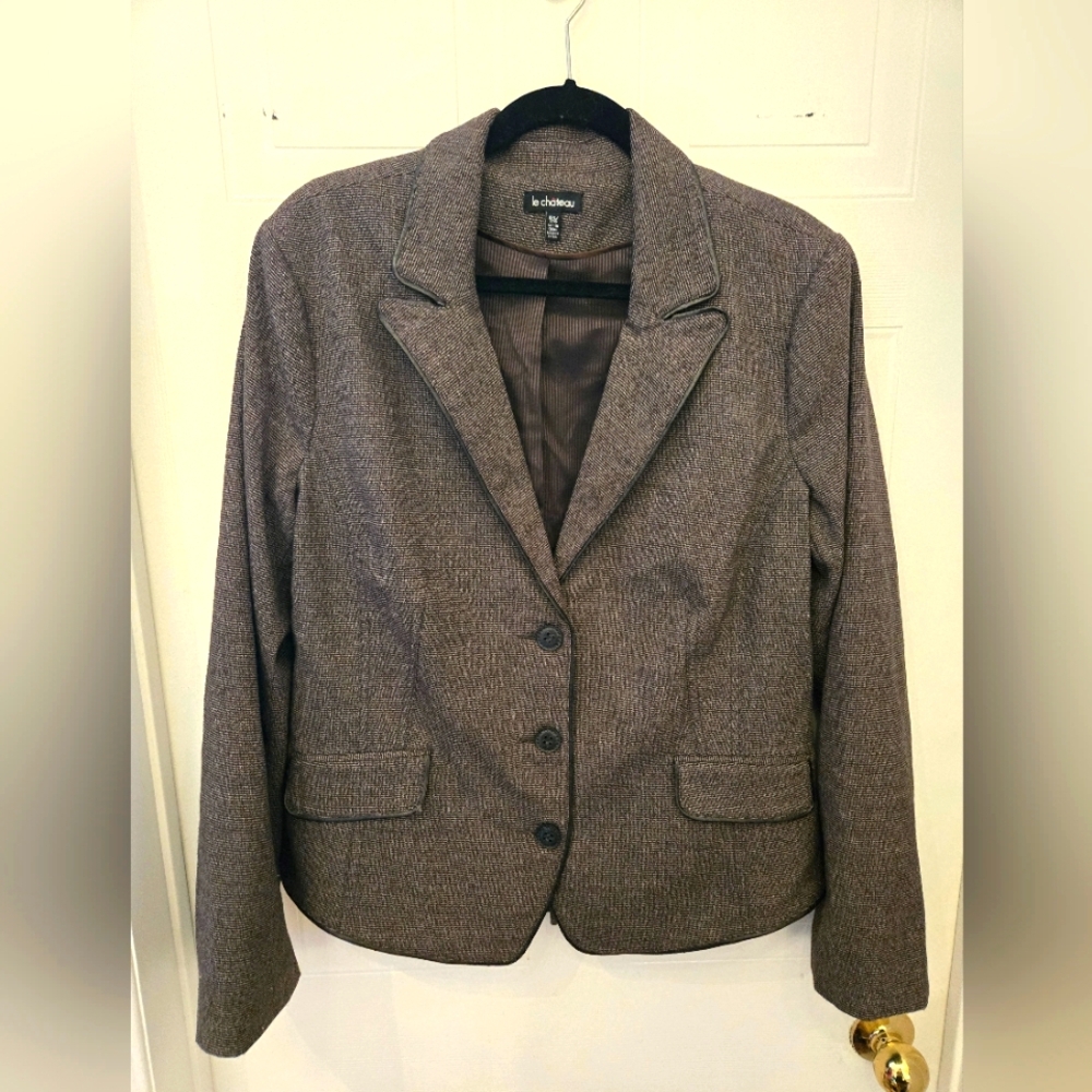 XXL Le Chateau Women's Brown Tweed Like Button V Neck Blazer